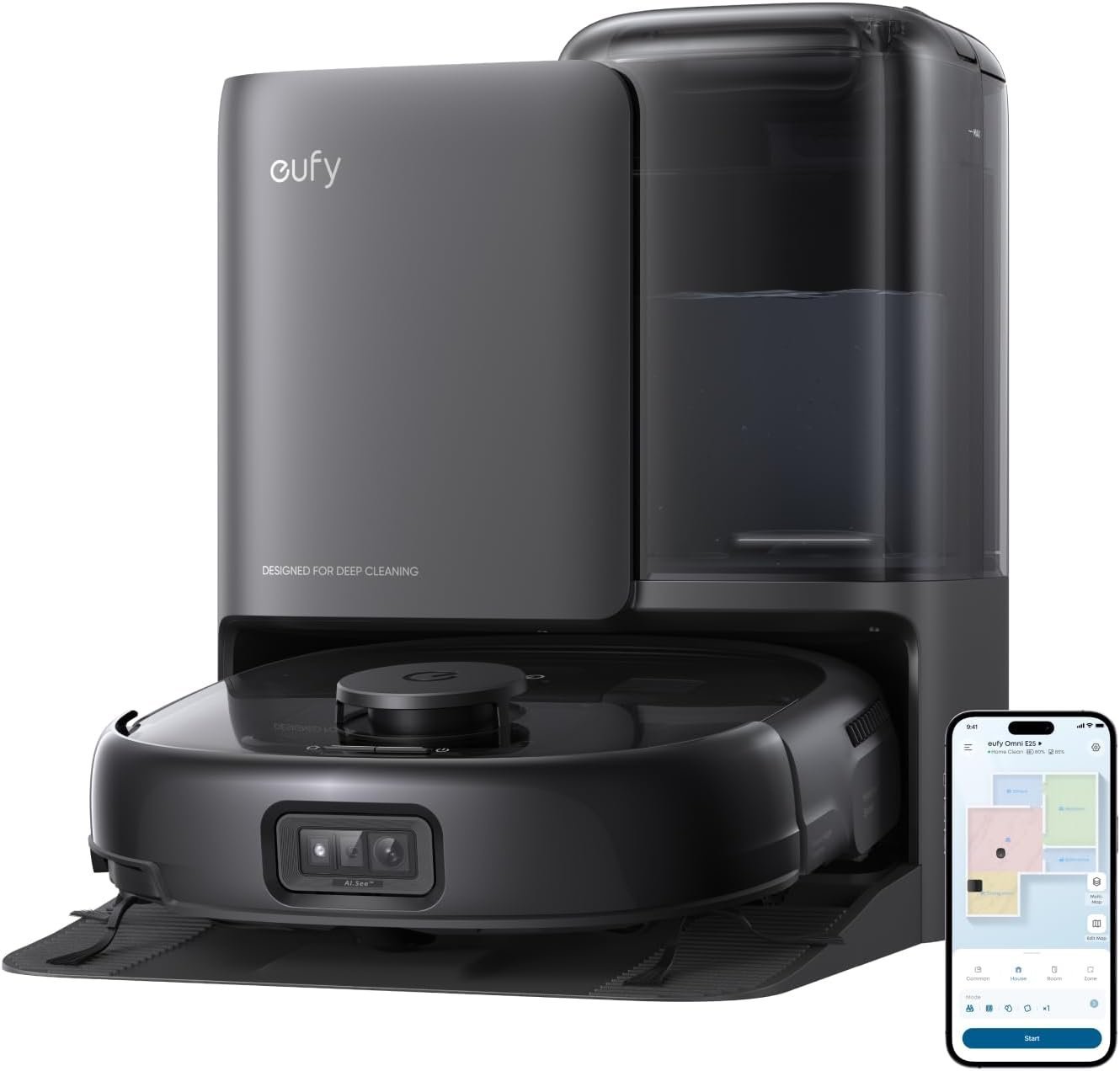eufy E25 Robot Vacuum & Mop with All-in-One Station, Black (T2353)
